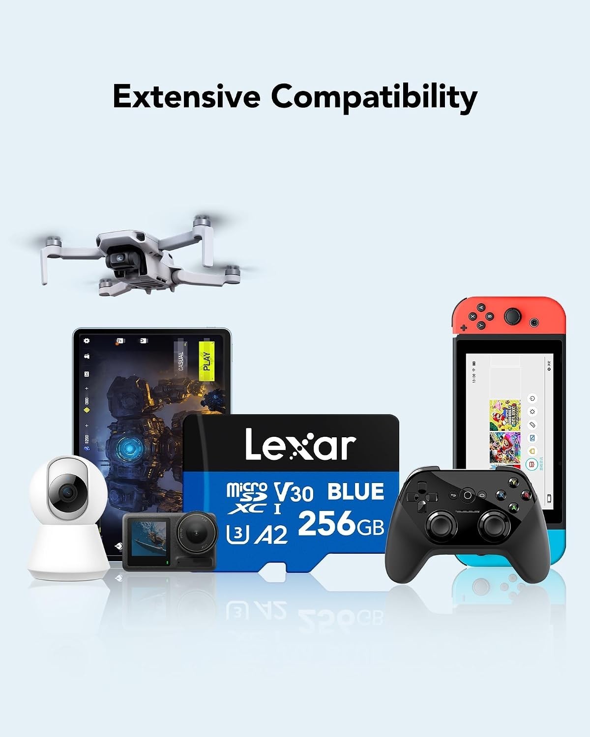 256GB Blue MicroSD Card with SD Adapter