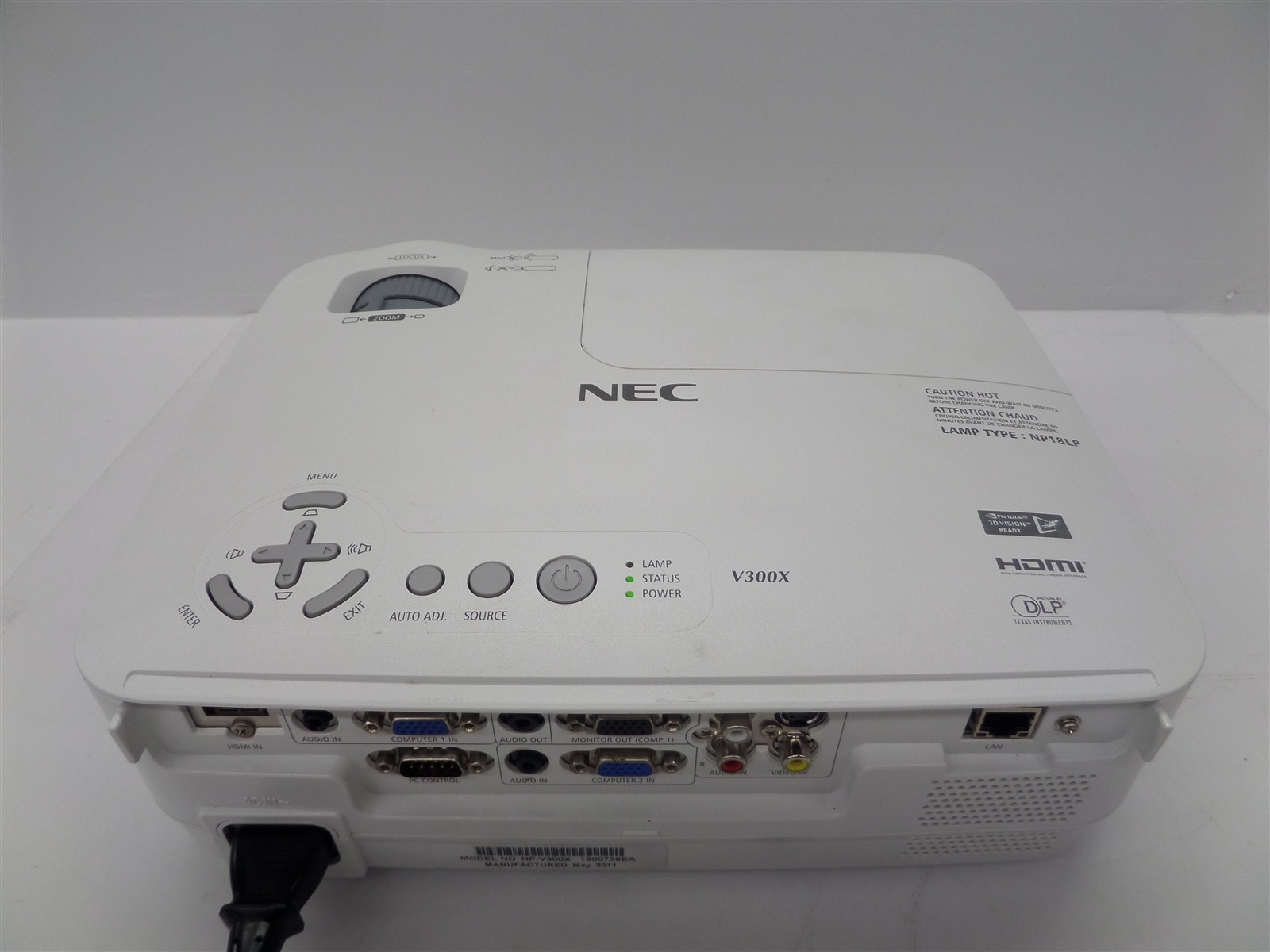NEC NP-V300X DLP Projector - Scratched Lens, Damaged DMD Chip