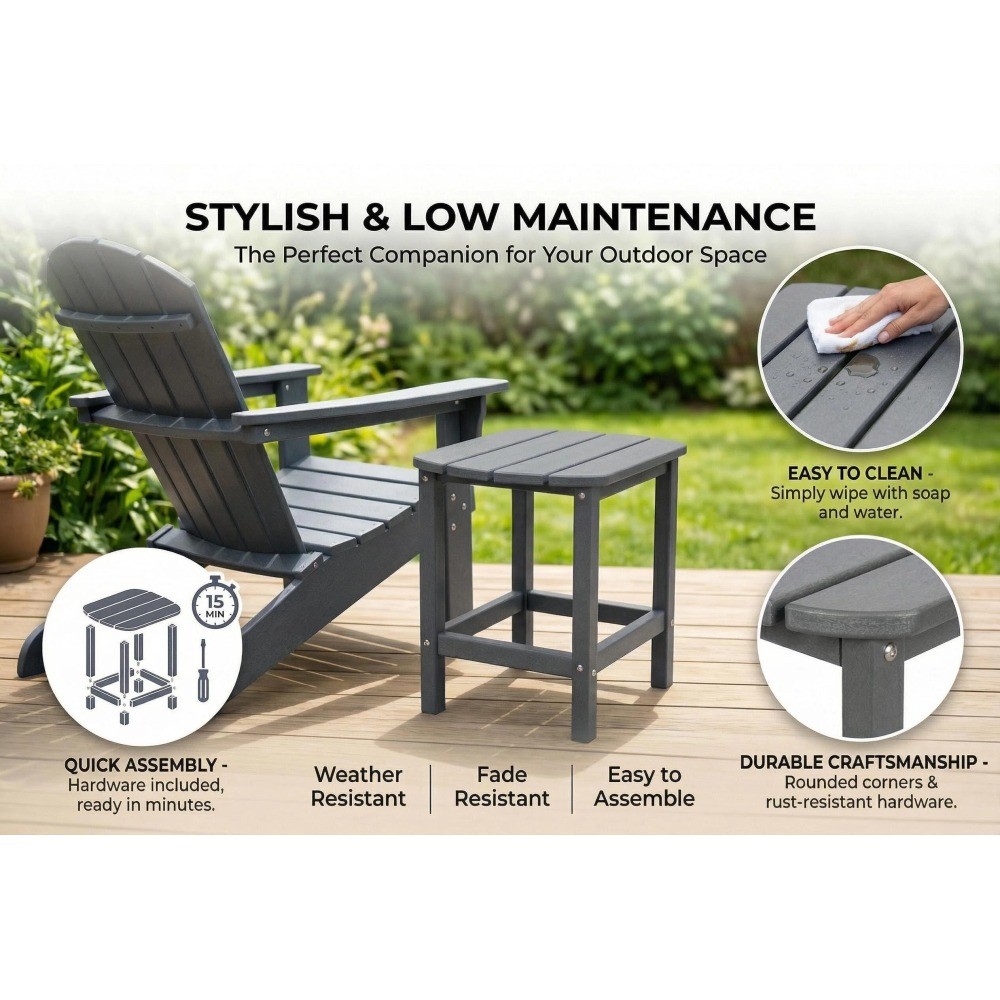 Adirondack Square Outdoor Side Table HDPE Patio End Table for Backyard Pool