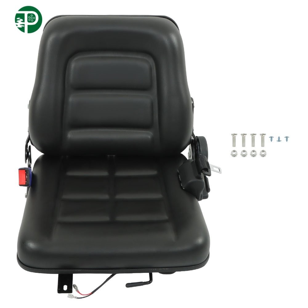 Universal Forklift Seat Fold Down Tractor Seat Adjustable Back & Seatbelt