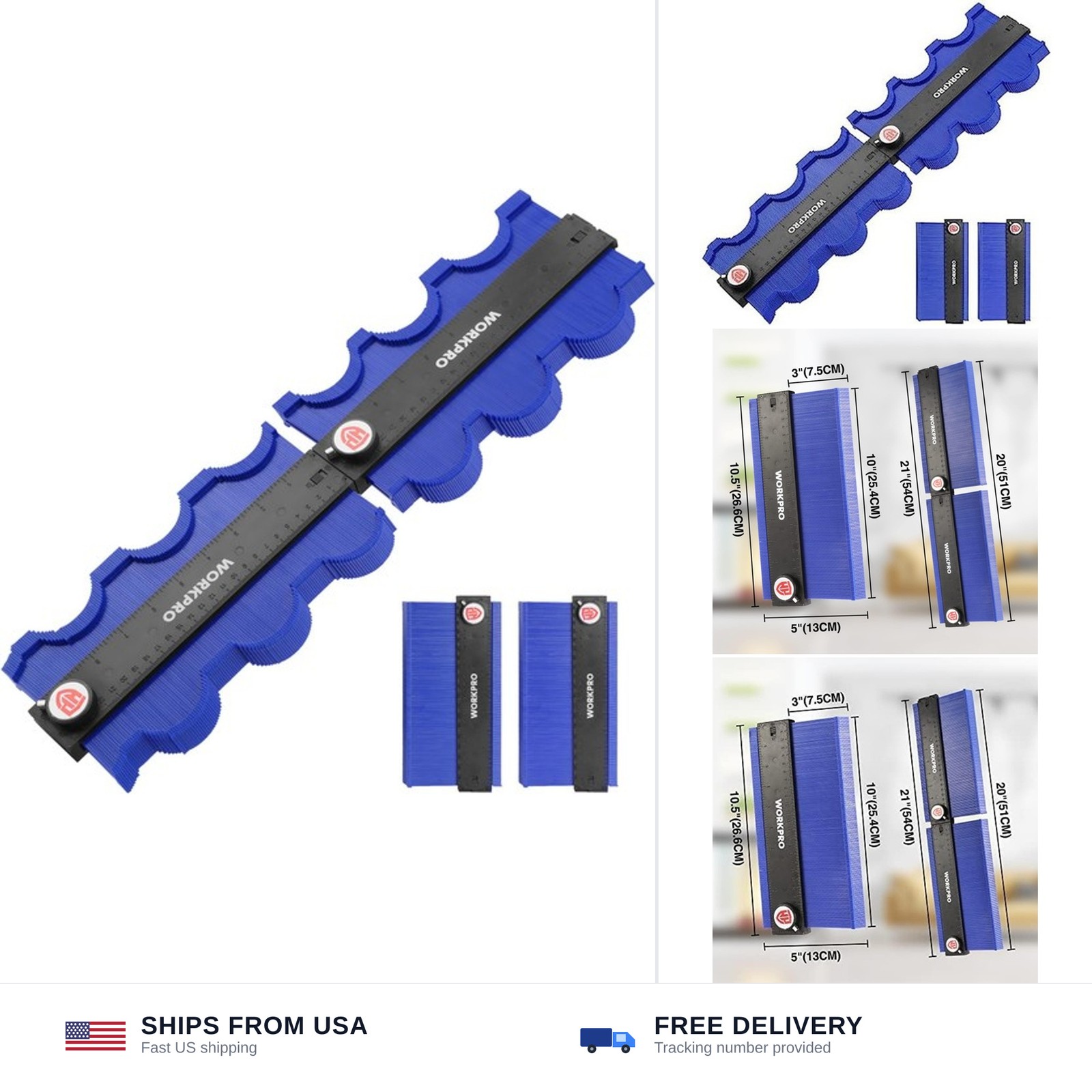 WORKPRO Connectable Contour Gauge (10+10 Inch), Profile Duplicator with Lock,...