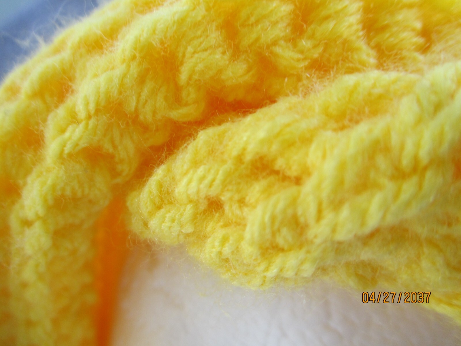 Hand Crocheted Beanie Hat BRIGHT YELLOW French Twist Brim Acrylic Adult Size