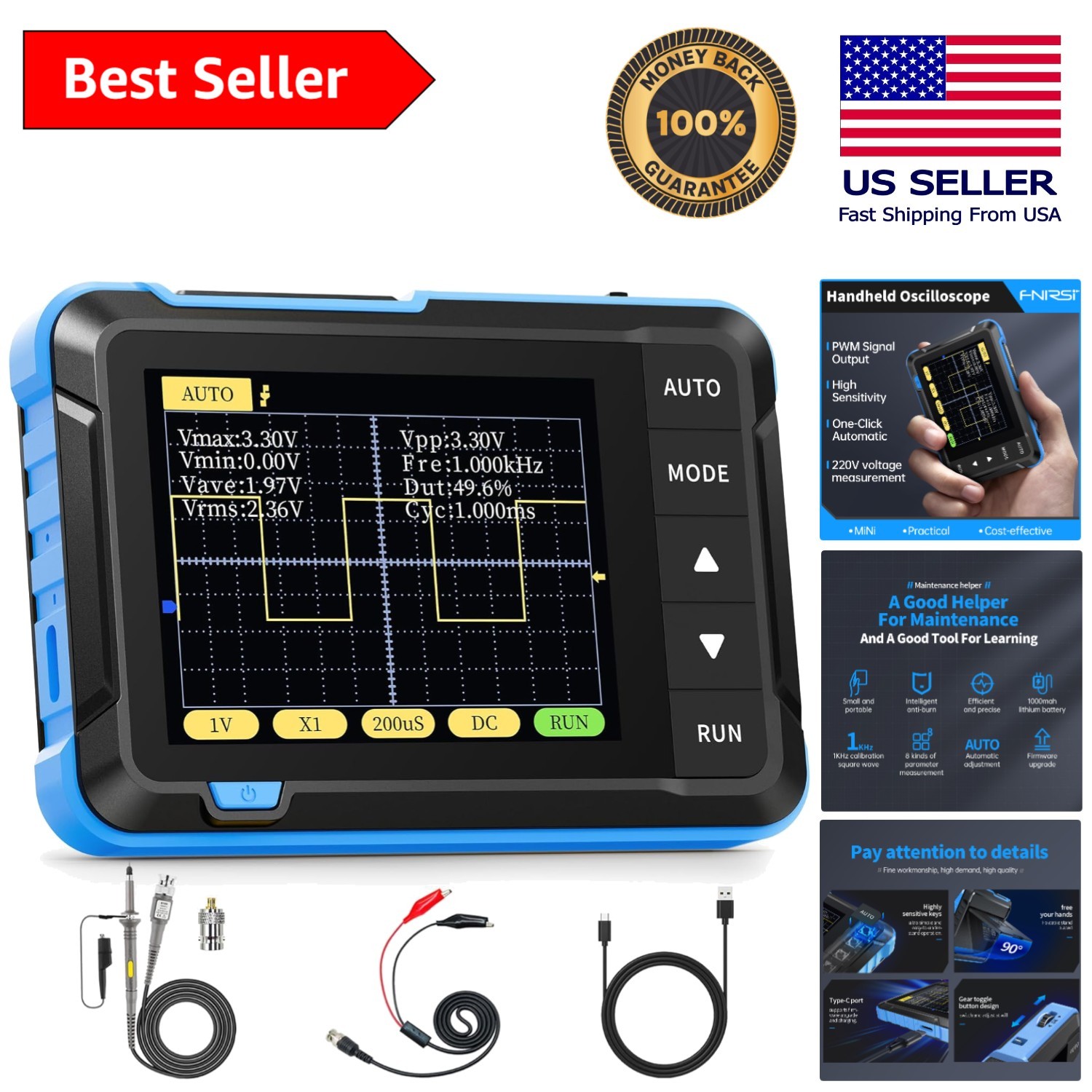 Handheld Digital Oscilloscope - 2.8" Display, High Accuracy, Lightweight Design