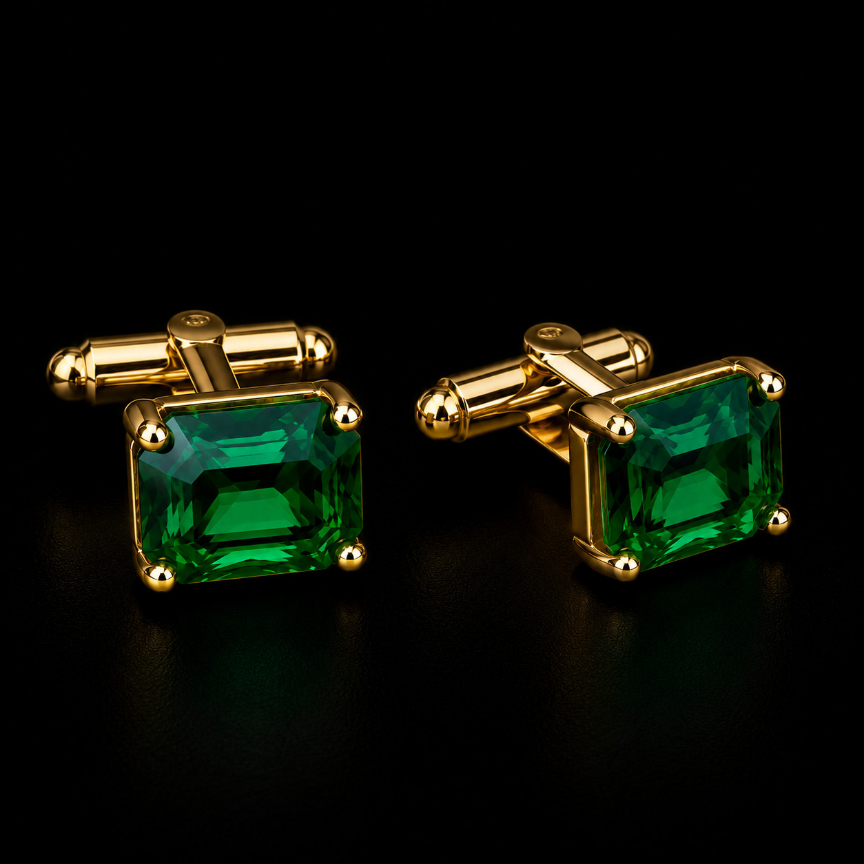 Premium Emerald Green Crystal Rectangle Brass Cufflinks Silver Tone for Men
