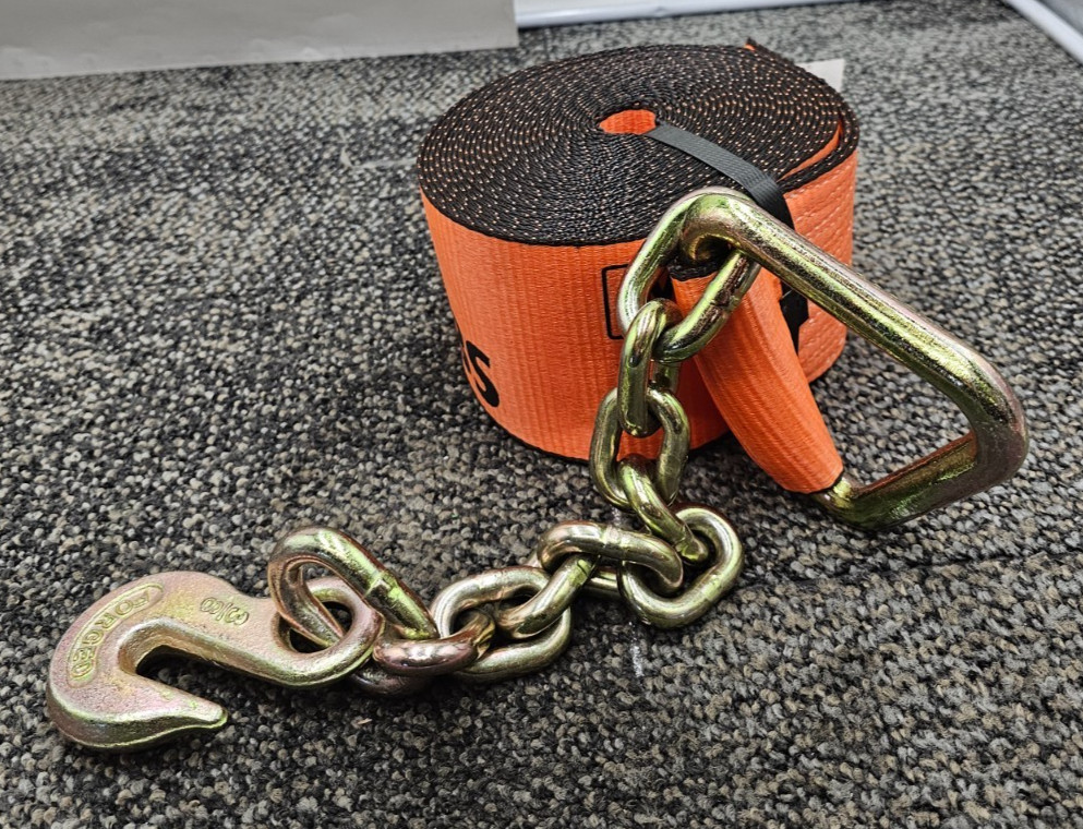 (QTY 2) Mytee WS430AC: 4" x 30' Winch Strap Webbing with Chain Anchor