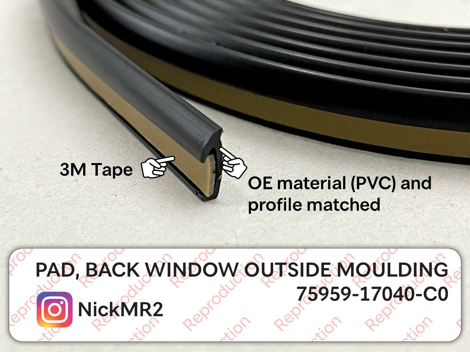 91-99 Toyota MR2 Rear Weatherstrip moulding 75959-17040-C0