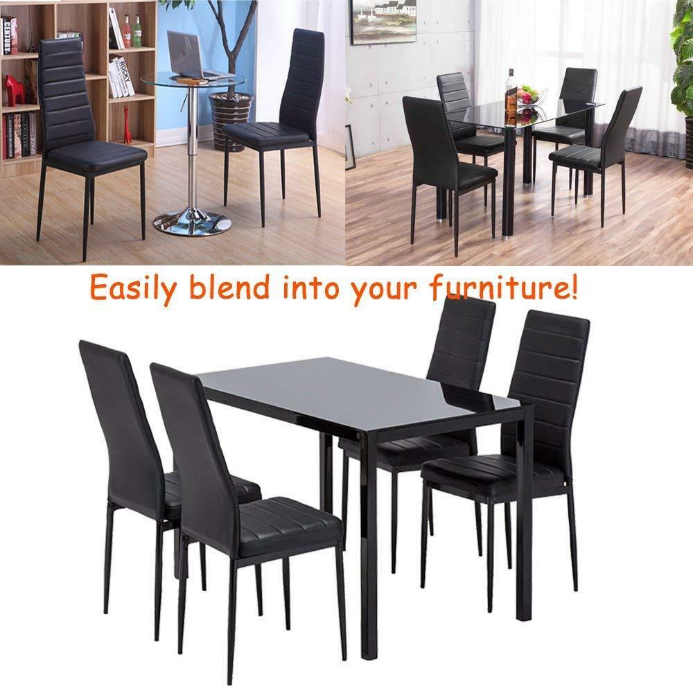 Set of 4 PU Leather Dining Side Chair Modern Elegant Design Home Furniture Black