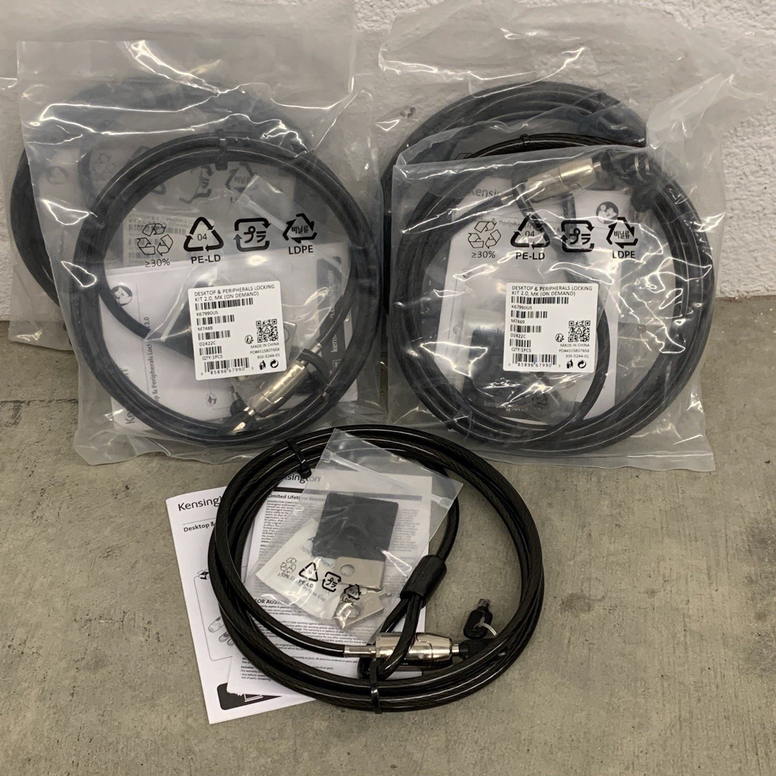 (Lot of 5) Kensington Desktop & Peripherals Locking Kit 2.0 MK 8ft 10mm K67990US