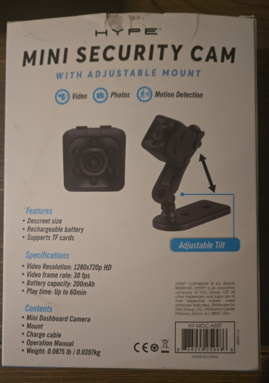 Hype Mini Security Cam with Adjustable Mount Never Used, In Box