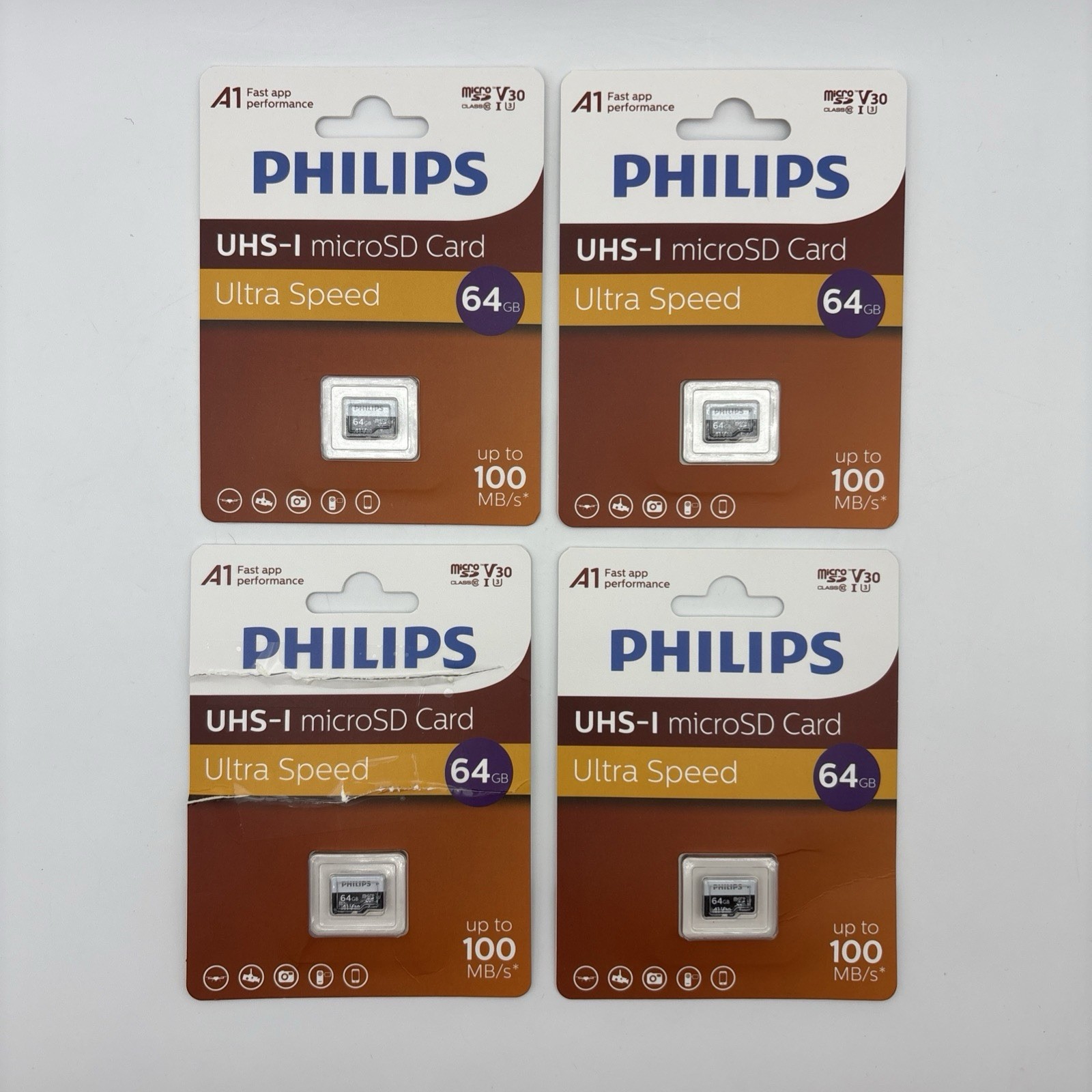 Set of 4 Philips UHS-I MicroSD Card Ultra Speed 64GB - 3 SEALED! 1 Open