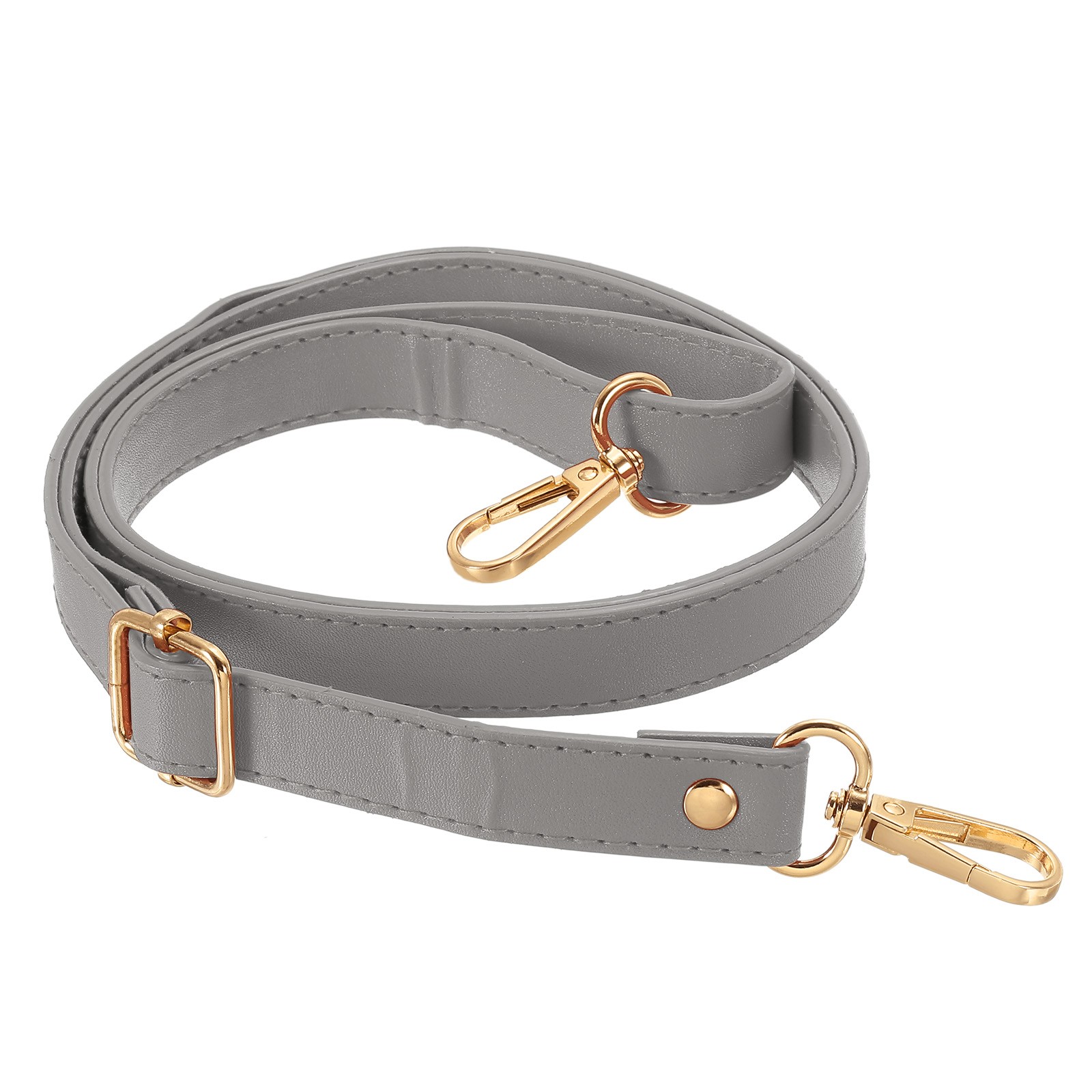 51 Inch Adjustable Leather Purse Strap with Gold Hardware, Grey