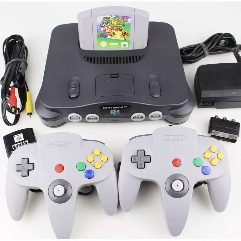 Nintendo 64 N64 System / Console Bundle + Cables + 2 Controller + Super Mario 64