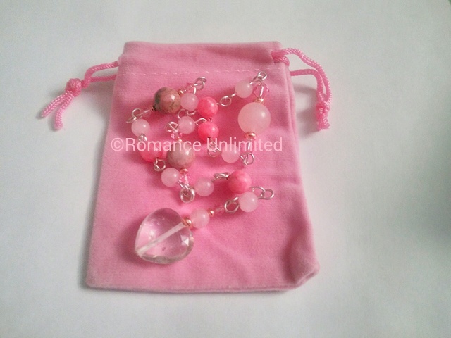 TOUCH OF LOVE Charm LONG Gemstone Copper Bead Pendulum CLEAR QUARTZ Heart Wicca