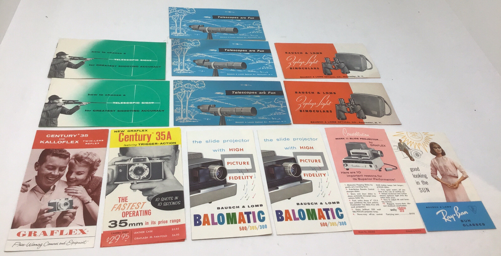 Graflex Ray-Ban Sunglasses Bausch Lomb Rifle Scope Binoculars Telescope Brochure