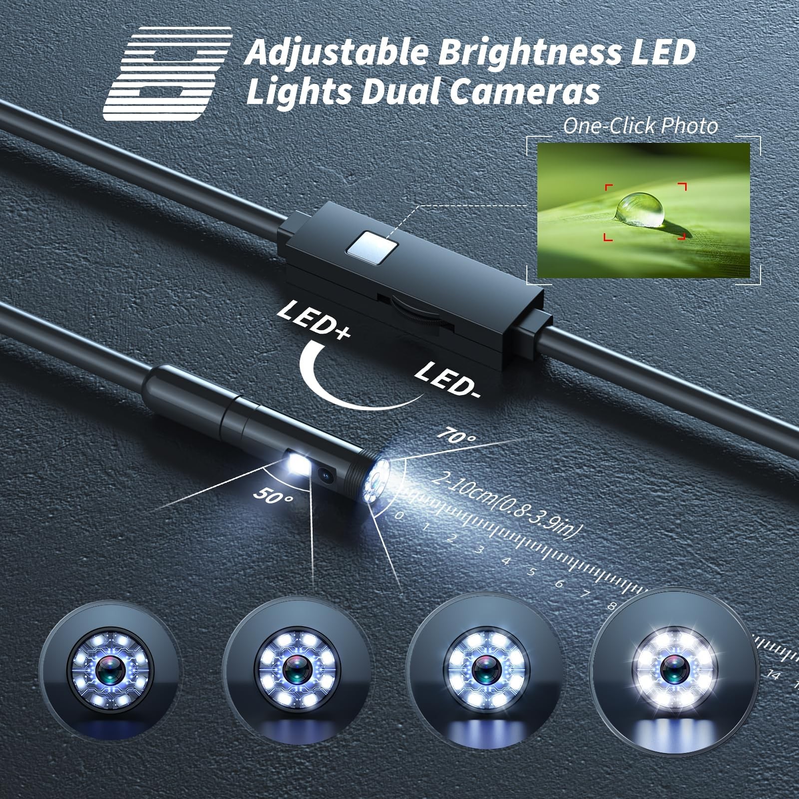 Endoscope Camera with Light,1920P HD Borescope Tools with 8 Adjustable LED Li...