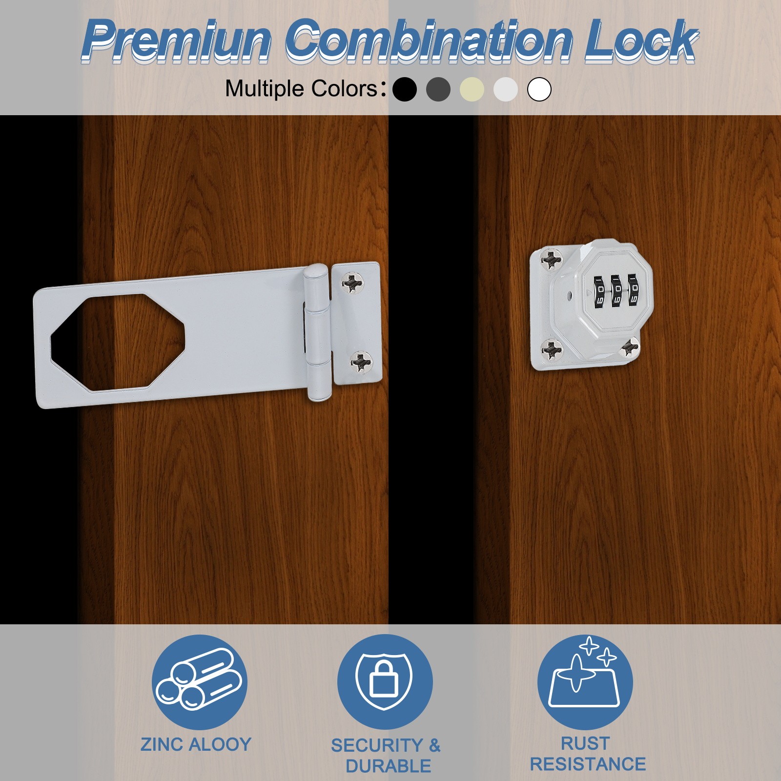 2 Pcs Password Rotary Hasp Locks Mechanical Cabinet Latch Locks 4.5" White