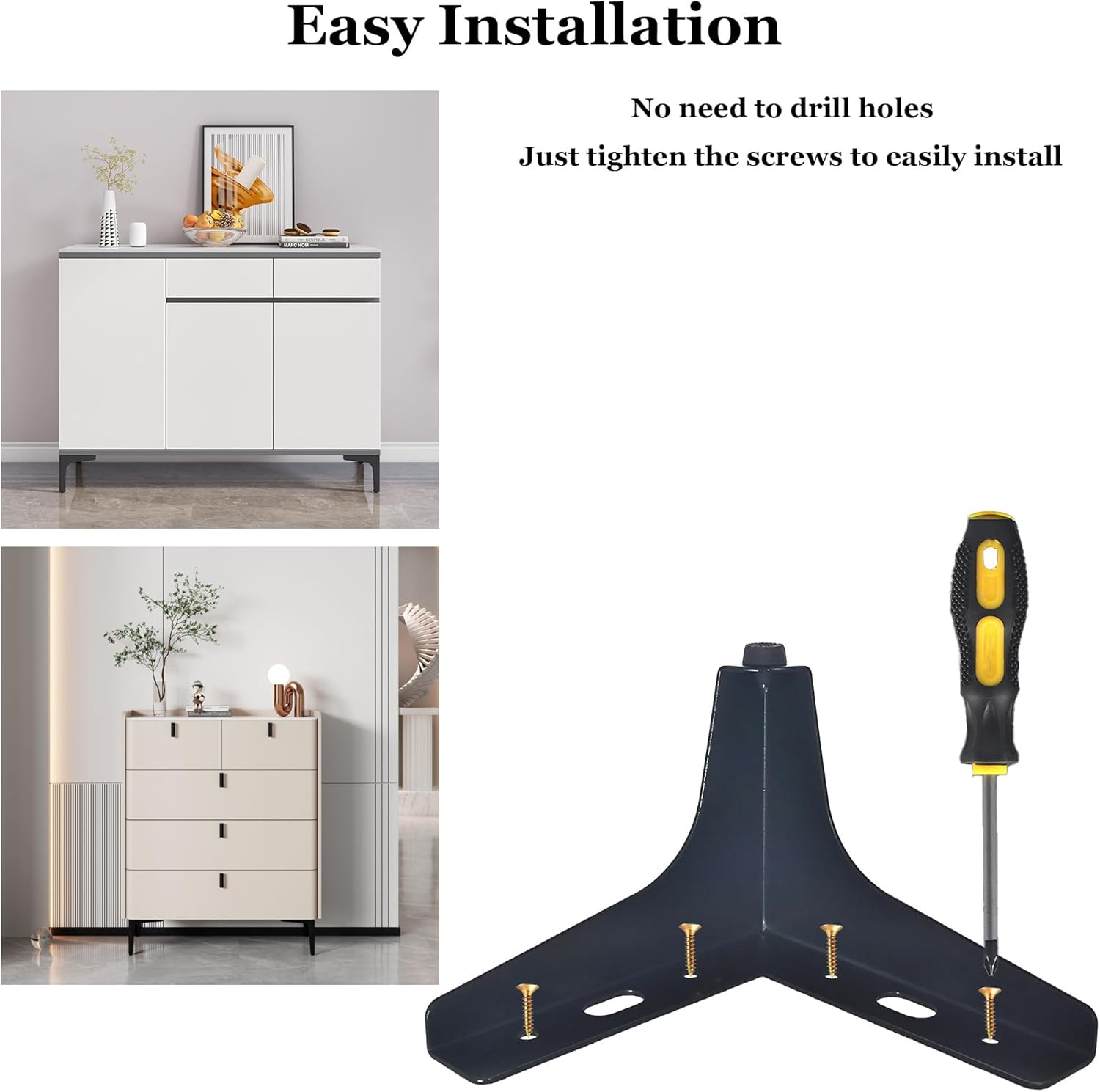 4 Pack 4" Matte Black Metal Furniture Legs, 1.4mm Thickness Metal Cabinet Feet(B