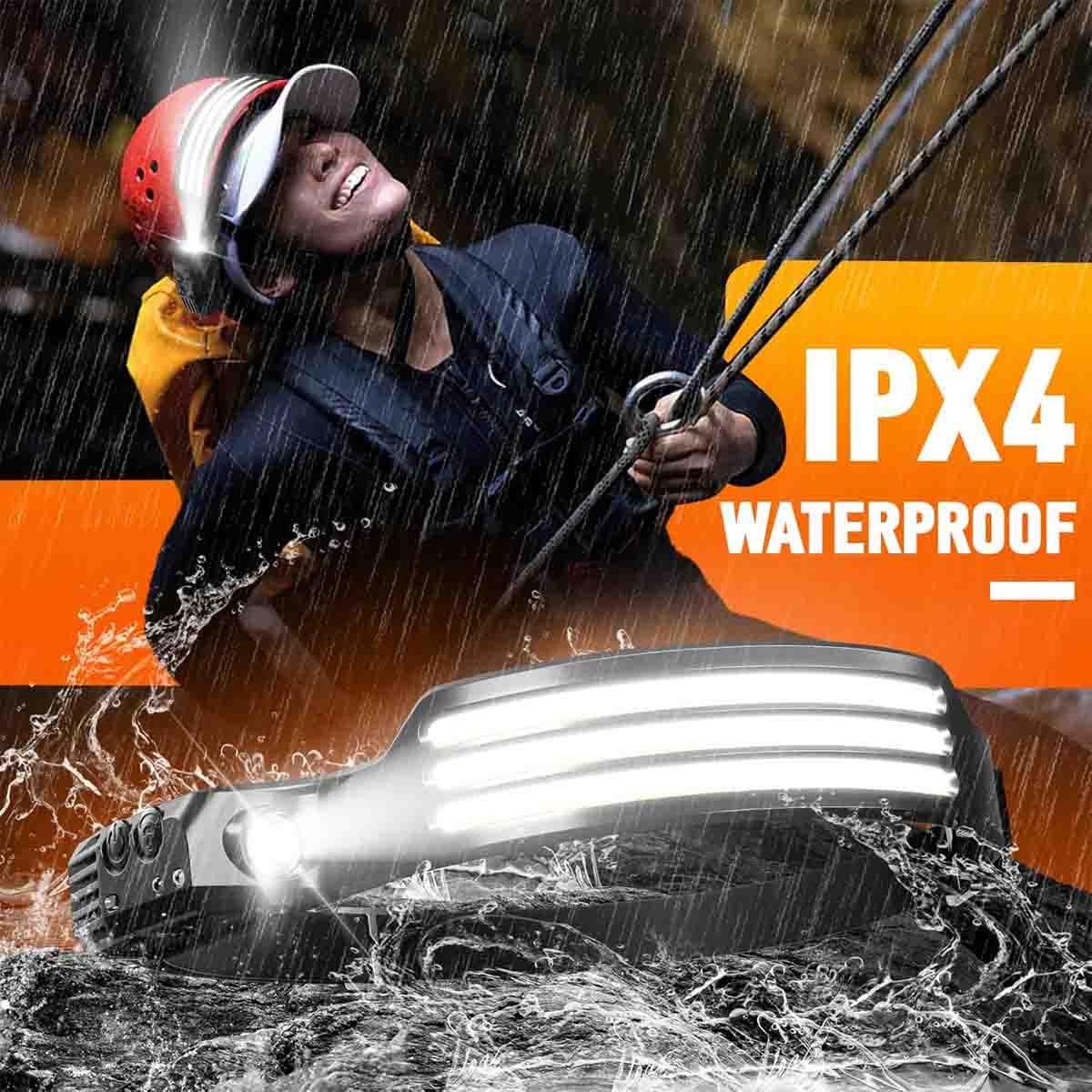 COB LED Rechargeable Headlamp Motion Sensor 230° Waterproof Camping Head Light