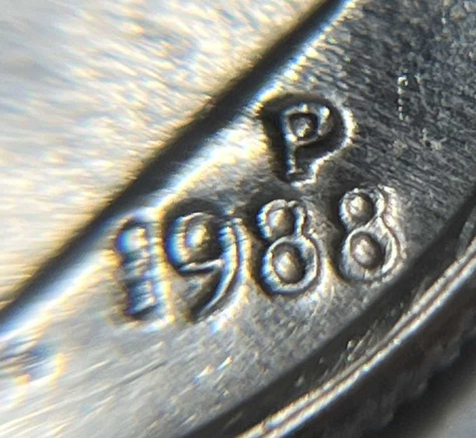 1988 P Roosevelt Dime Errors Strike Through Grease DDO Slight Doubling #3