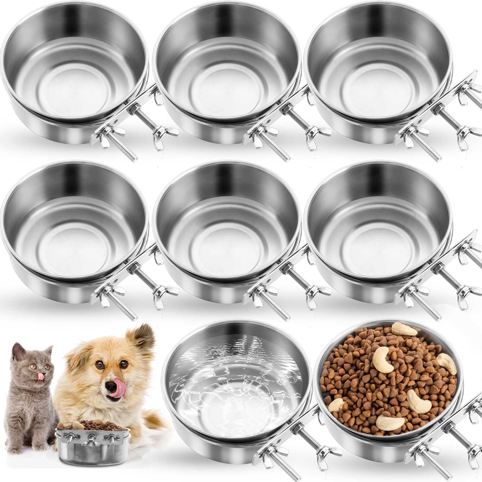 41 oz Stainless Steel Hanging Dog Crate Bowls Kennel Food Water Feeder Clamp