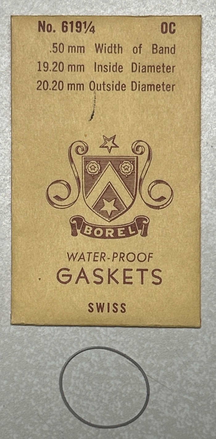 Vtg BOREL Swiss Water-Proof Watch Gasket #619 1/4 0C .50mm 19.20mm 20.20mm NOS