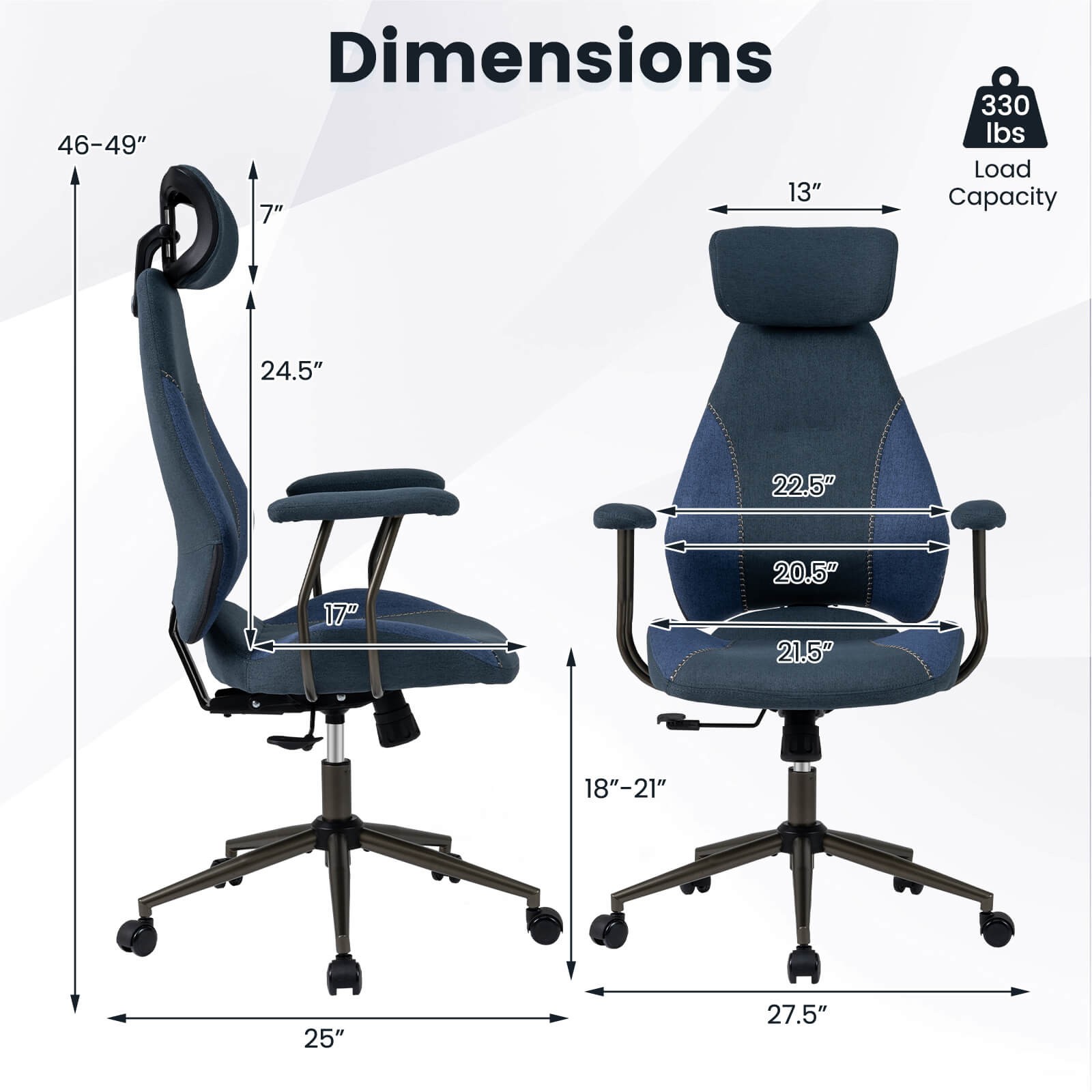 Ergonomic Office Chair w/2D Headrest, Rocking Backrest & Wheels, Gaming Chair