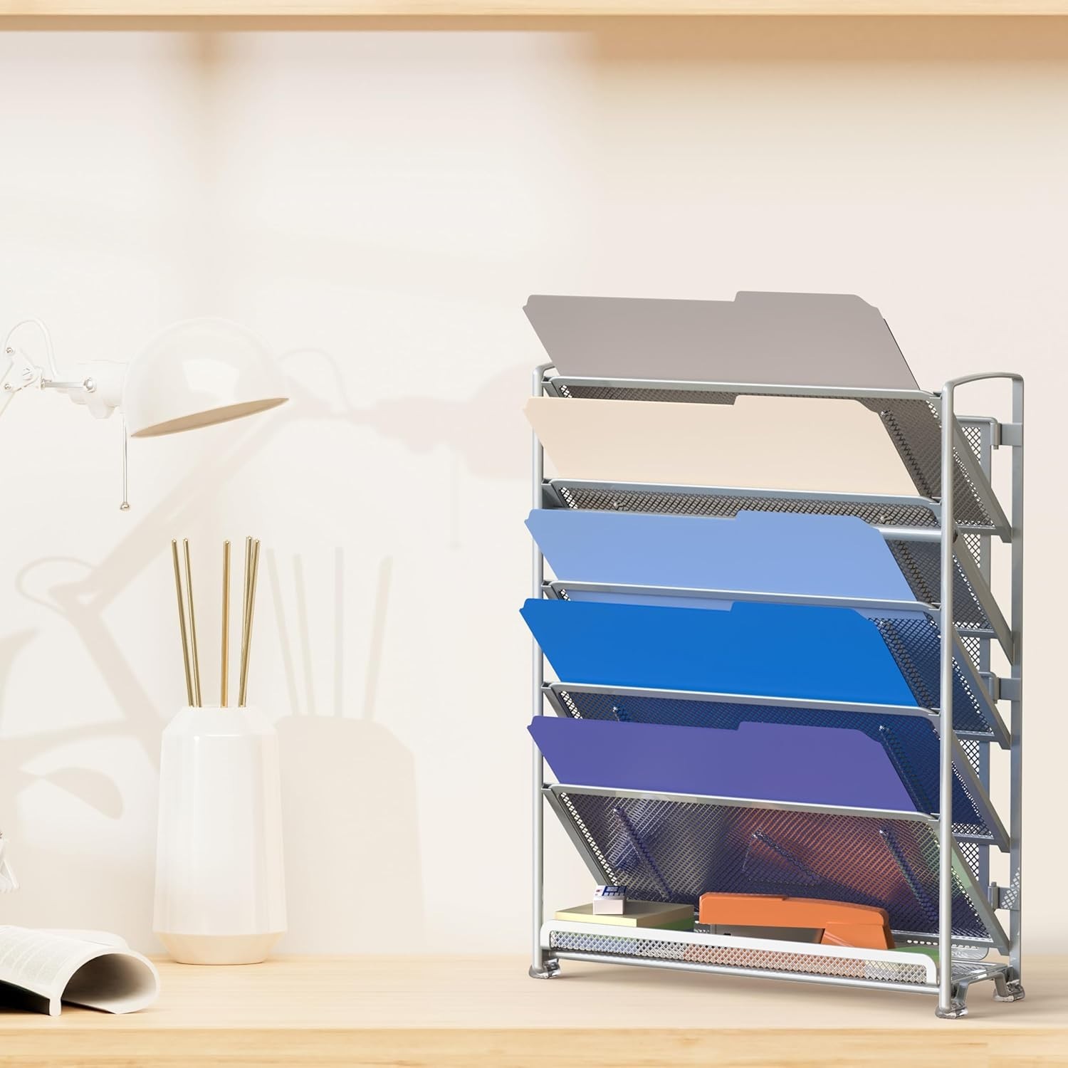 6-Tier Wall Mount Document Letter Tray Organizer, Silver