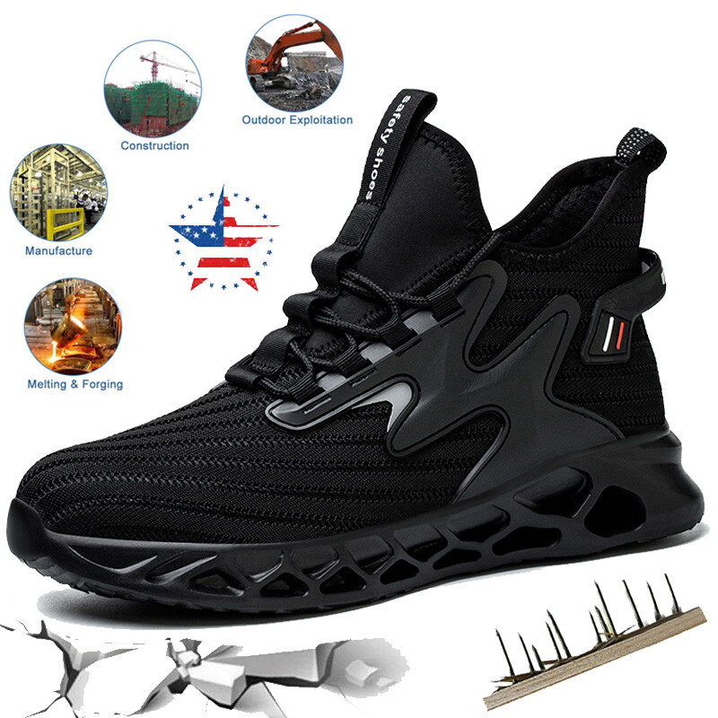 Indestructible Safety Shoes Steel Toe Work Boots Black Mens Sneakers Breathable