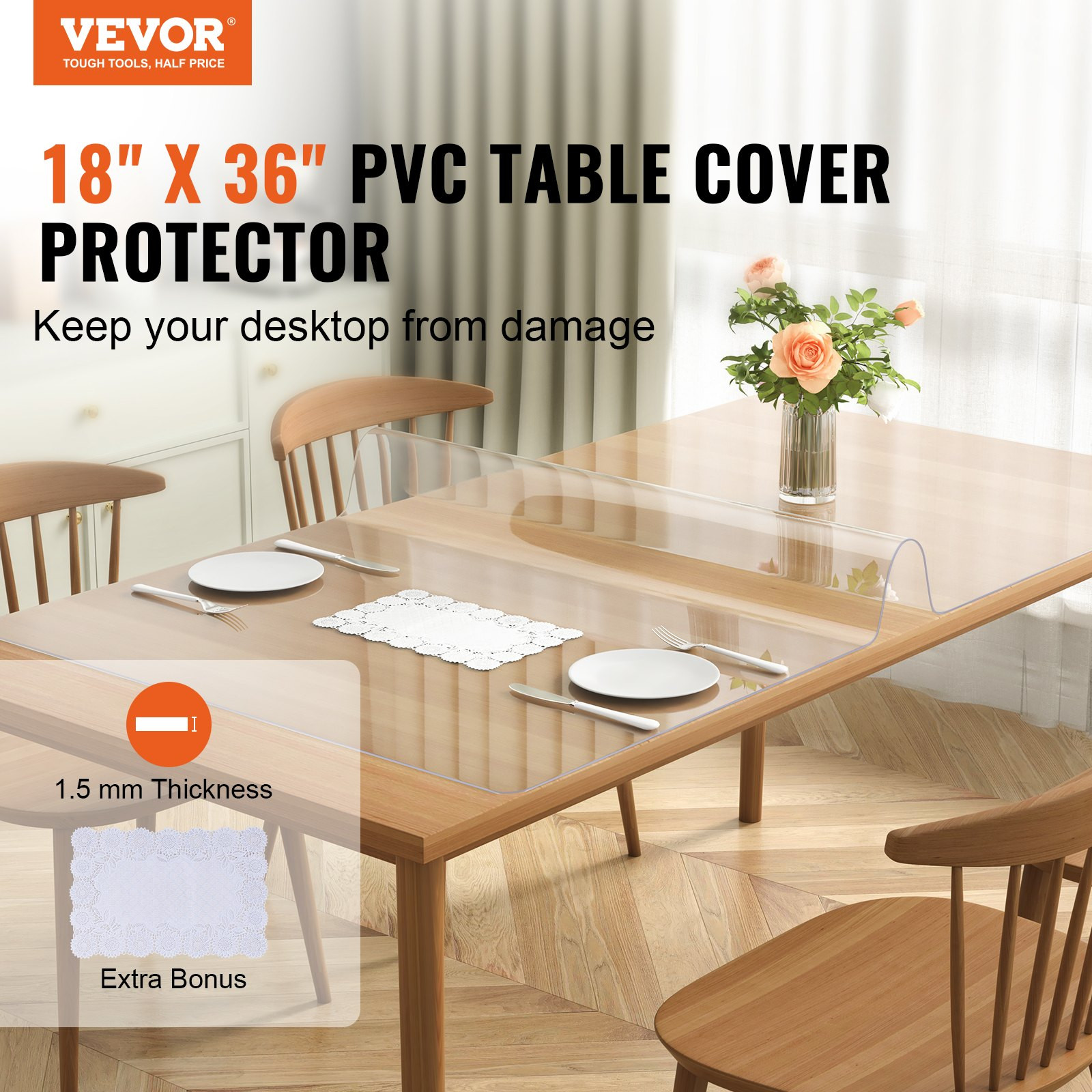 Clear Table Cover Protector, 18" x 36" Rectangle Table Cover, Dining Room Table