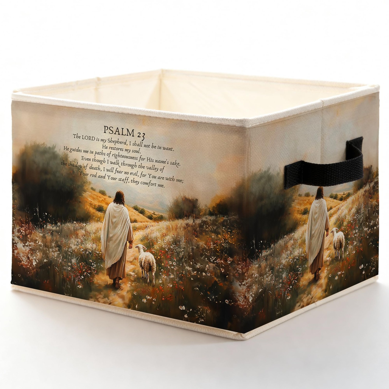 Rustic Christian Jesus and Lamb Storage Bins with Handles, Psalm 23 Bible Ver...