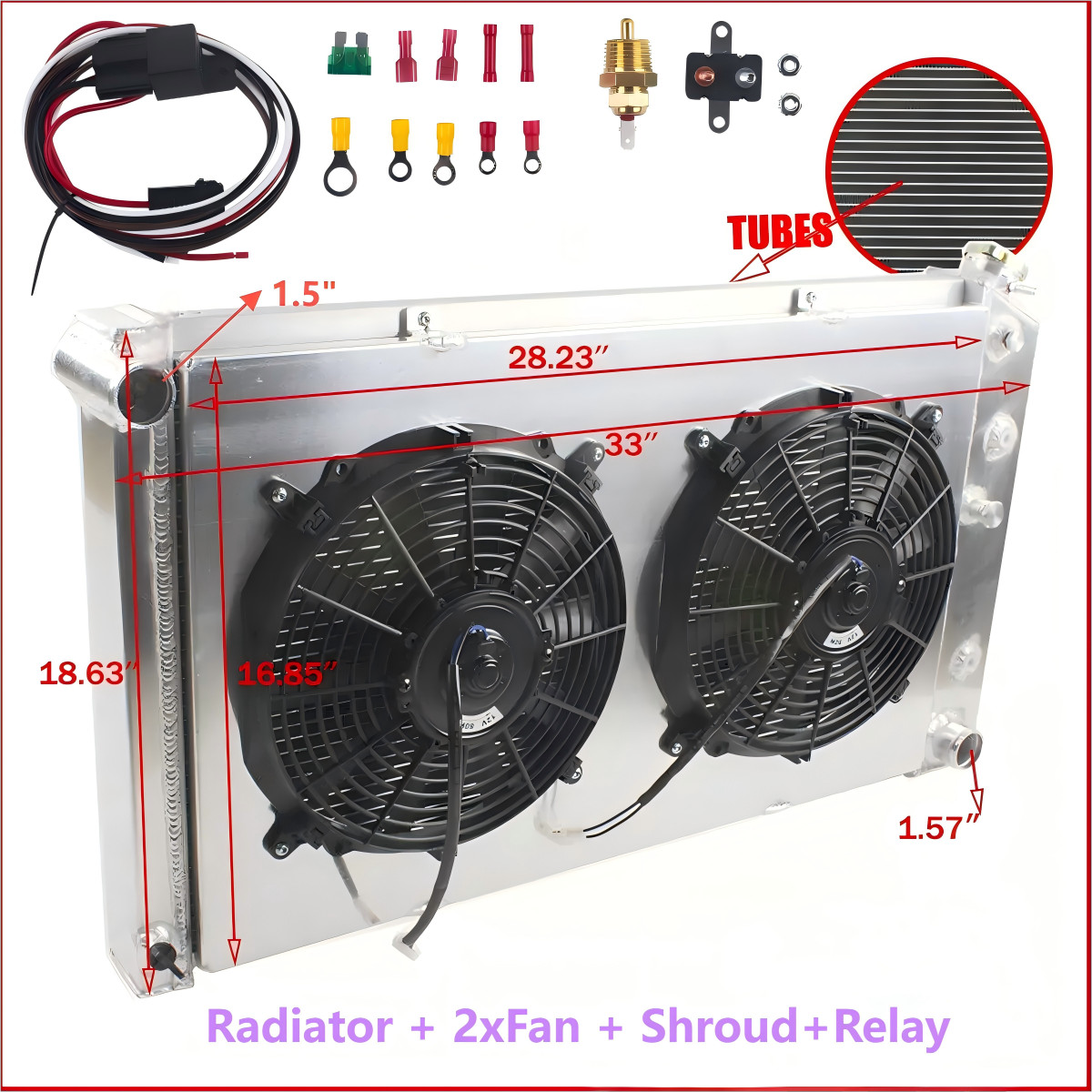 w/ Relay Radiator For 1968-1972 Chevelle GTO Cutlass Lemans 7.4L 4-Row Fan Combo