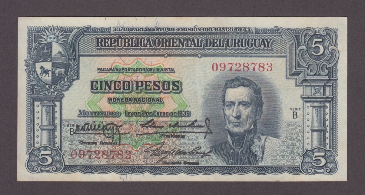 URUGUAY P.36a-8783  5 PESOS SERIE B  VF-EF  WE COMBINE      2503