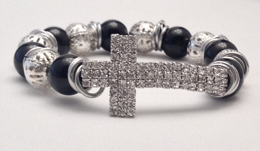 Handmade Rhinestone cross stretch bracelet