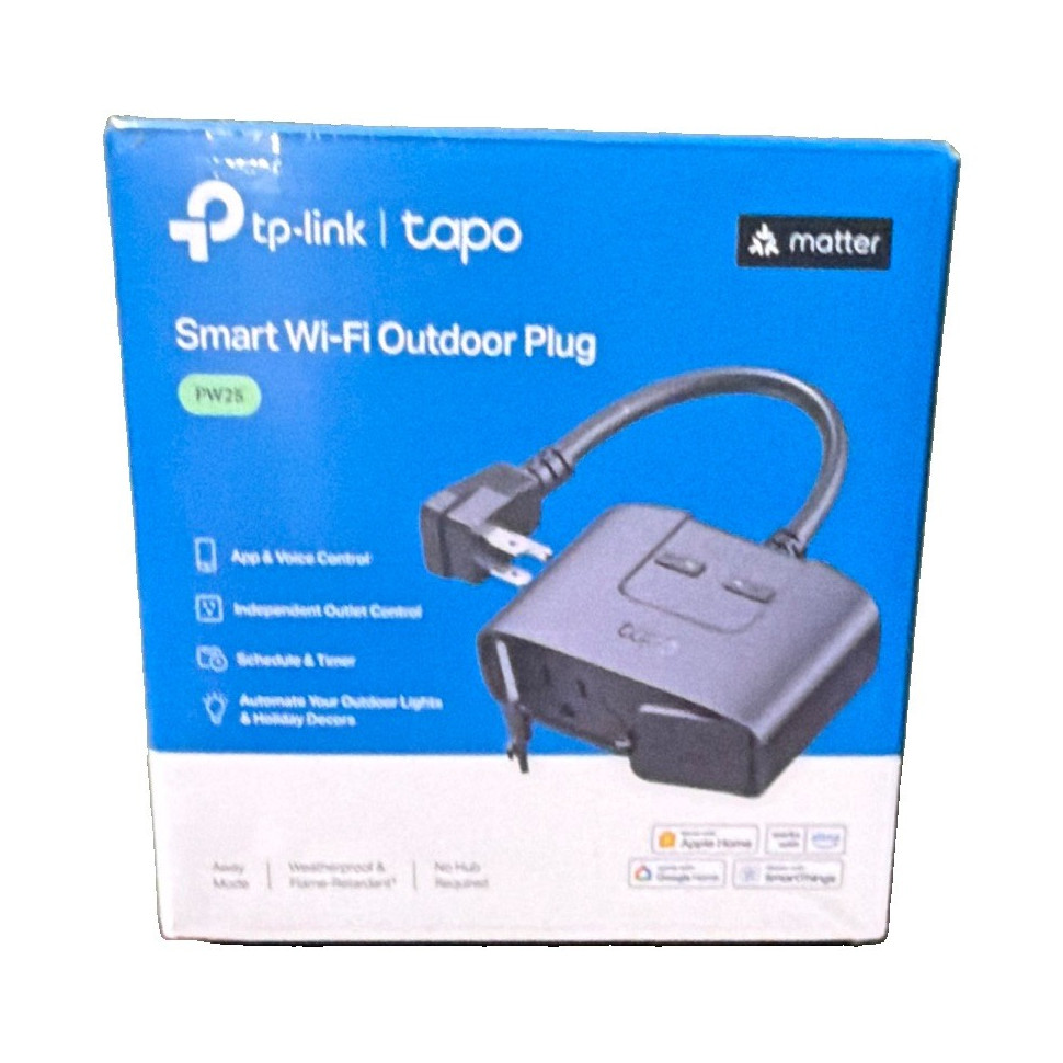 TP-LINK Tapo PW25 Matter Smart Wi-Fi Outdoor Plug, 2 Outlets, Black