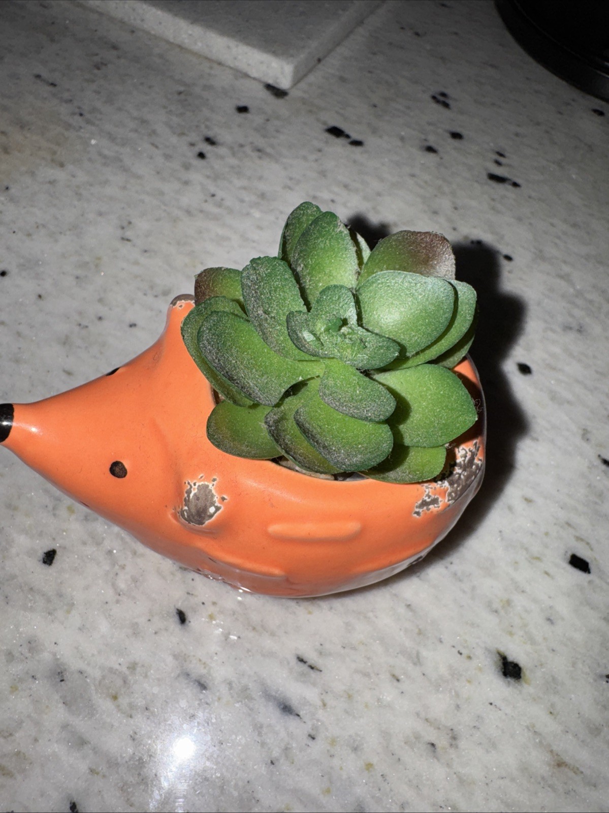 Small Hedgehog Artificial Succulent Cactus Orange Planter - Adorable!