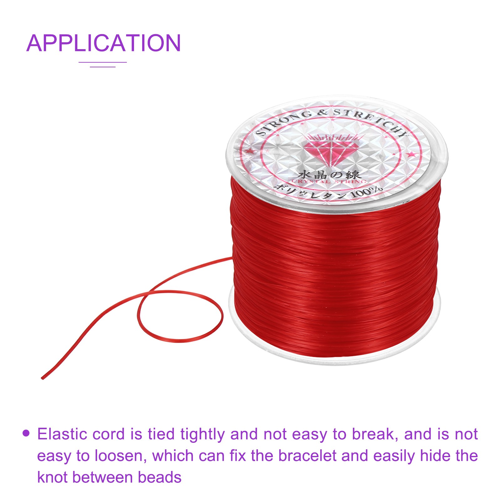3 Rolls Elastic String for Bracelets, 0.8mm Stretch Bead Cord Red, 100m