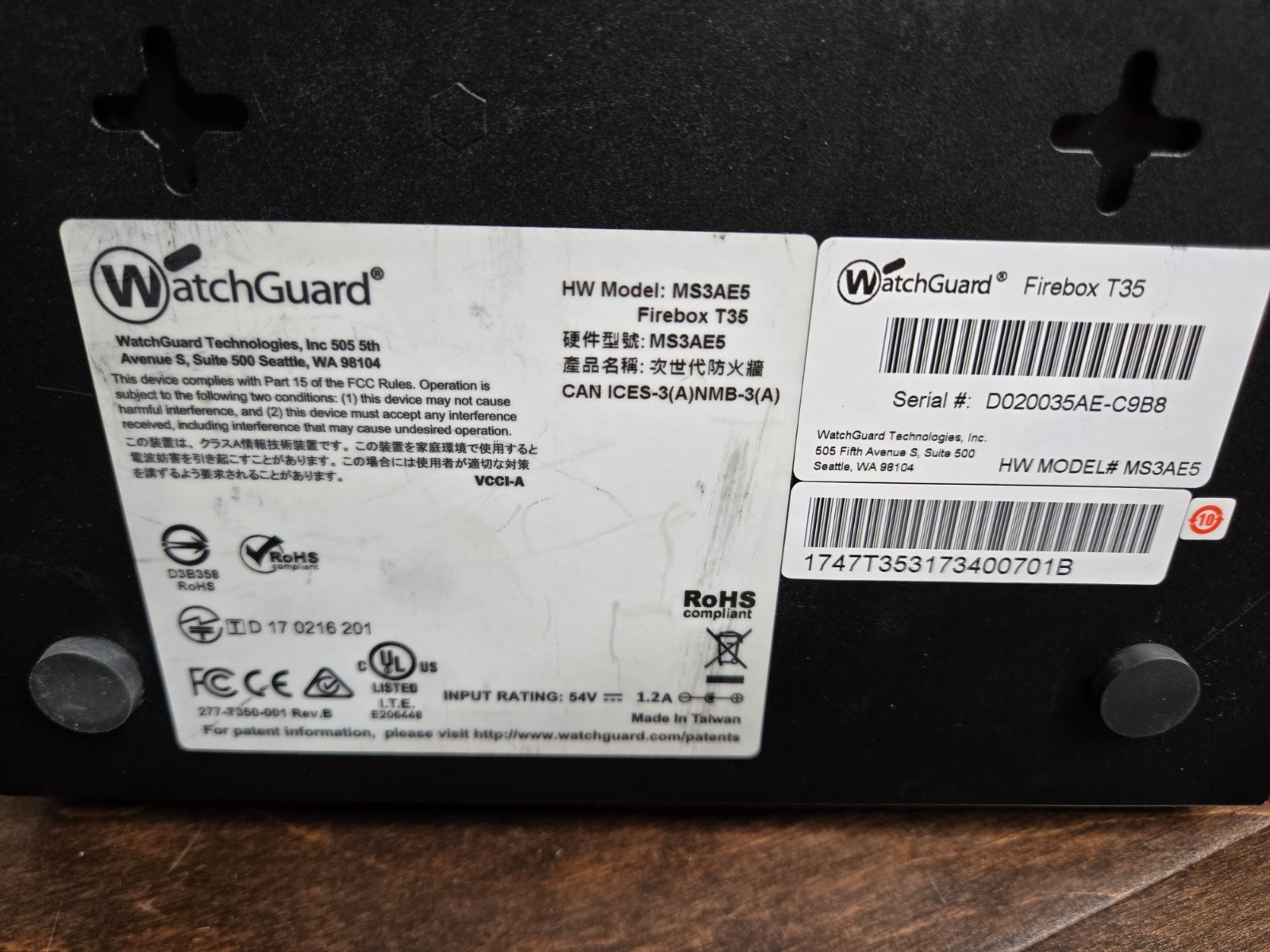 RT Watchguard Firebox T35 MS3AE5 Network Security Firewall Appliance