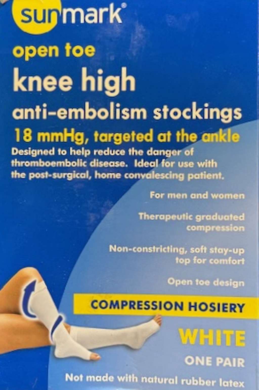 Sunmark Knee High, Anti-Embolism Stockings, Open Toe, 18mmHg (Size: L) White