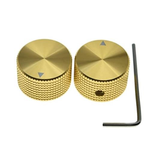 2pcs 63/64"(25mm) Diam. Aluminium Potentiometer Knobs 1/4" Grid Design Gold