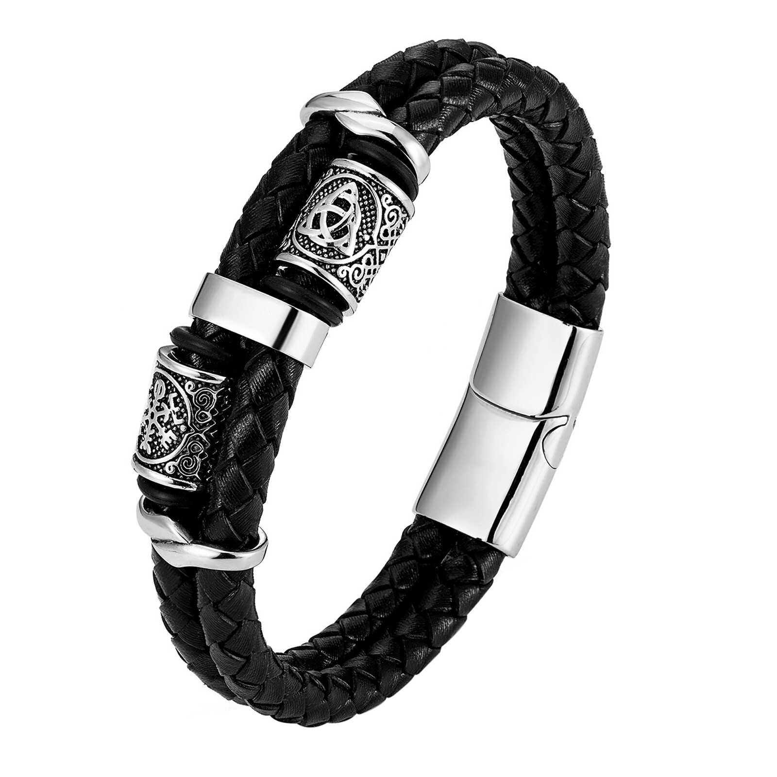 Norse Viking Celtic Knot Multilayer Leather Bracelet Magnetic Wristband for Men