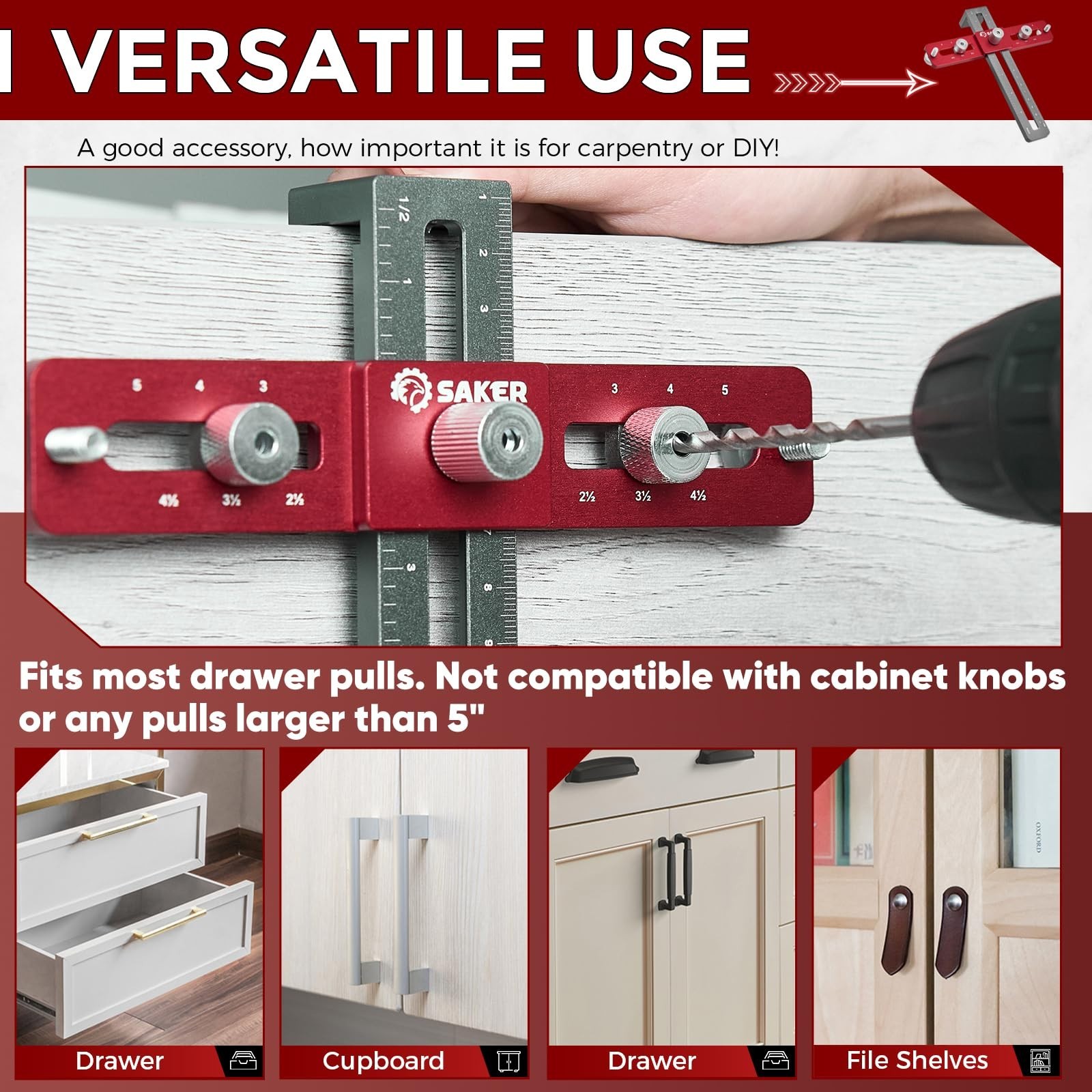Adjustable Cabinet Hardware Doweling Jig Tool for Knobs & Pulls - Precise Drill