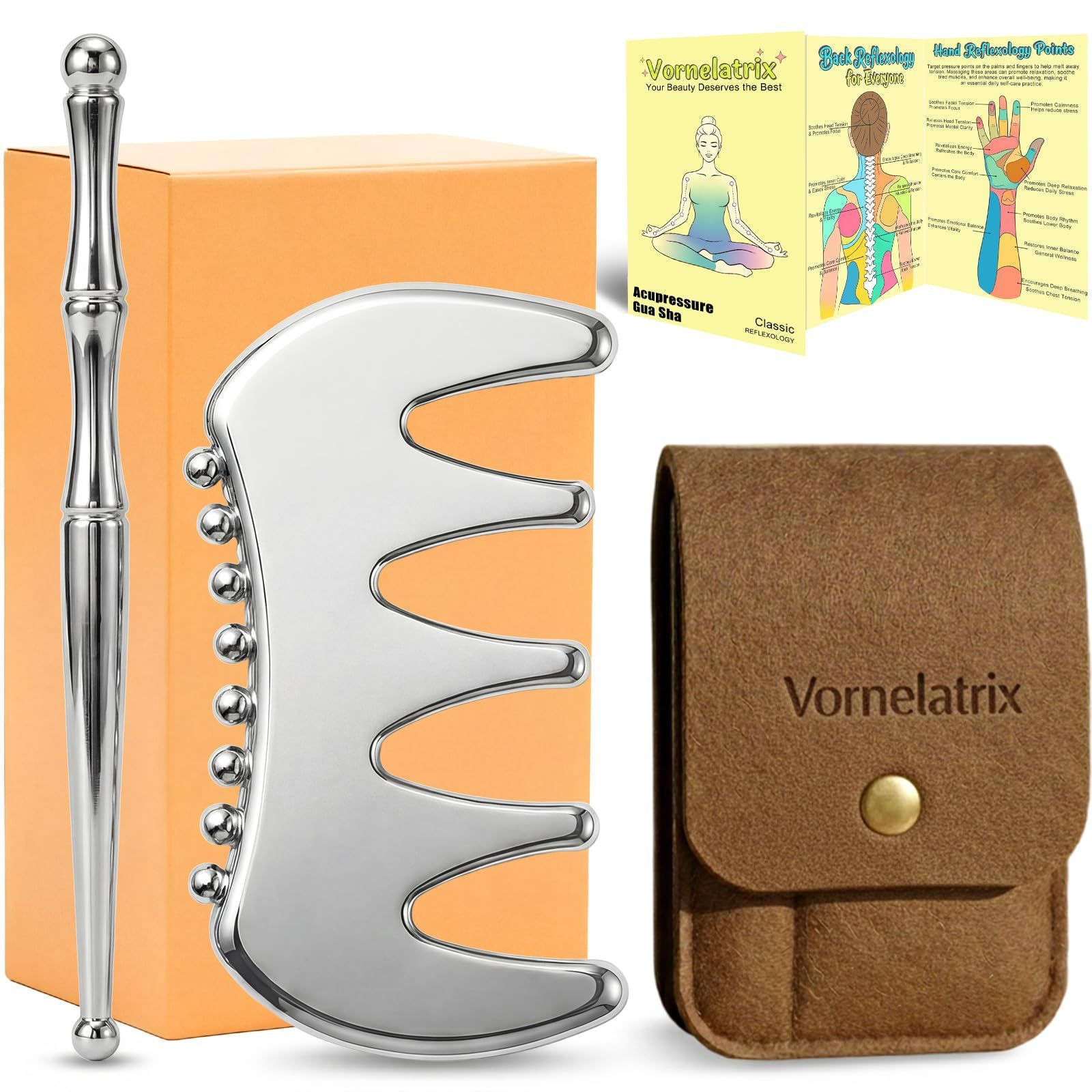 2-in-1 Premium Solid Stainless Steel Gua Sha & Myofascial Muscle Silver