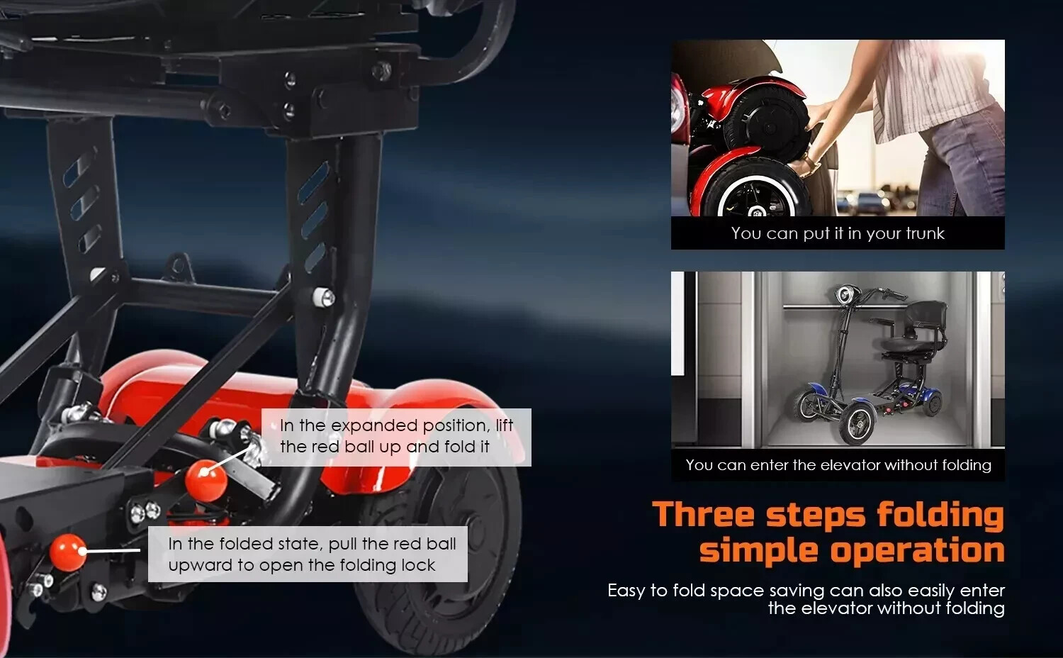 Foldable 4 Wheel Mobility Scooter Folding Drive Device for Seniors Adults 500W