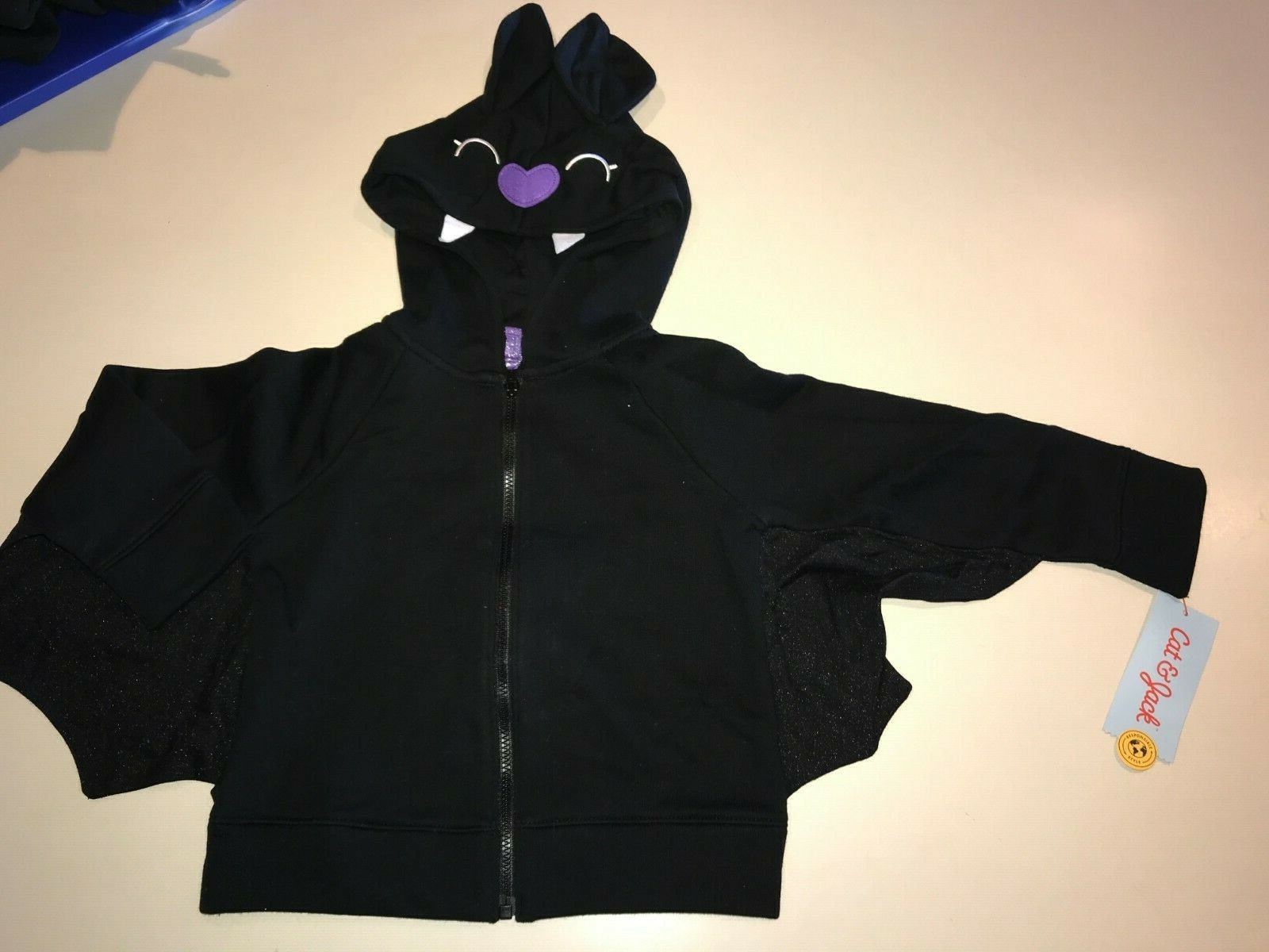 NEW HALLOWEEN black BAT JACKET girls size 18 month HOOD msrp 17.99 ears WINGS!