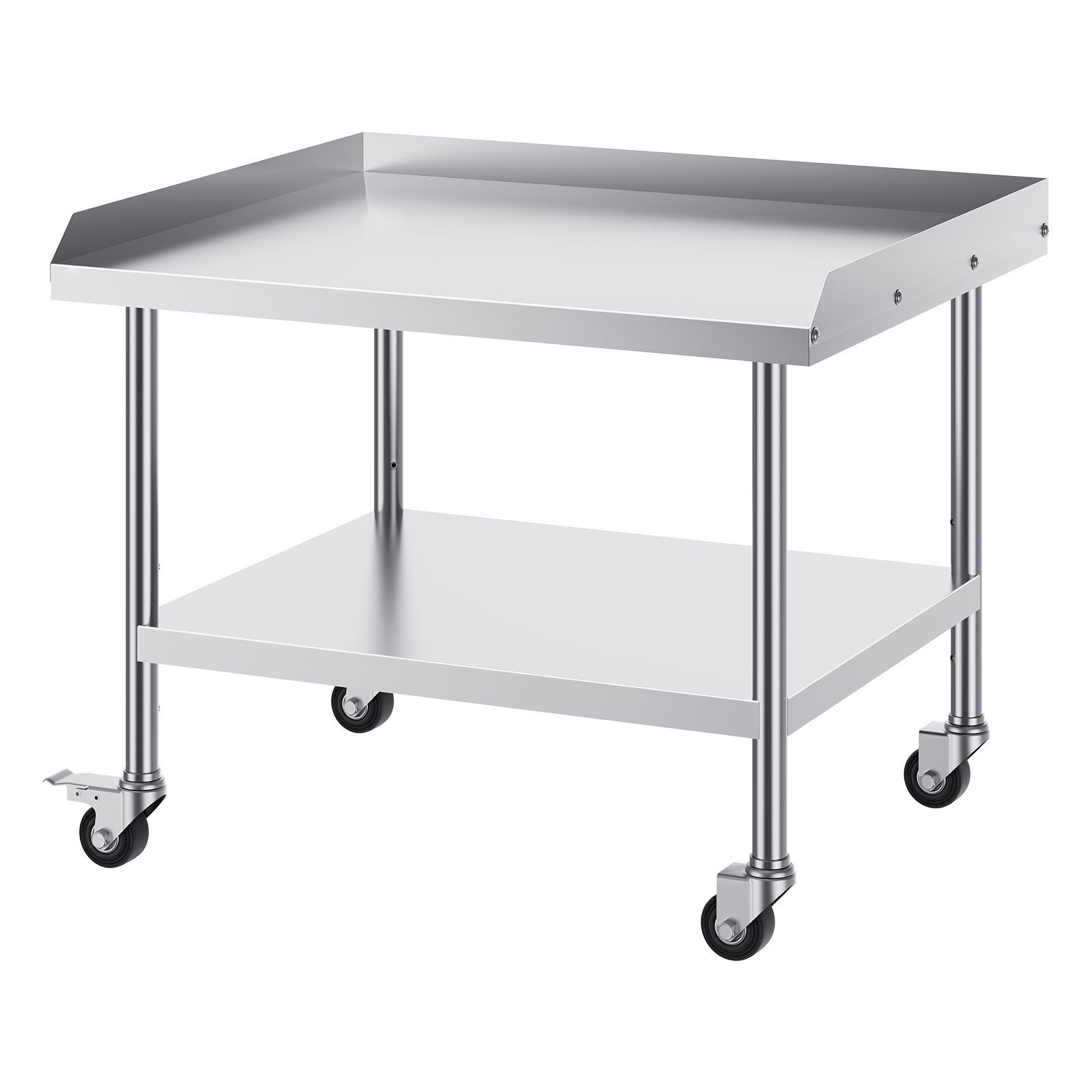 30x36in Stainless Steel Work Table with 3-Sided Backsplash & 4 Casters