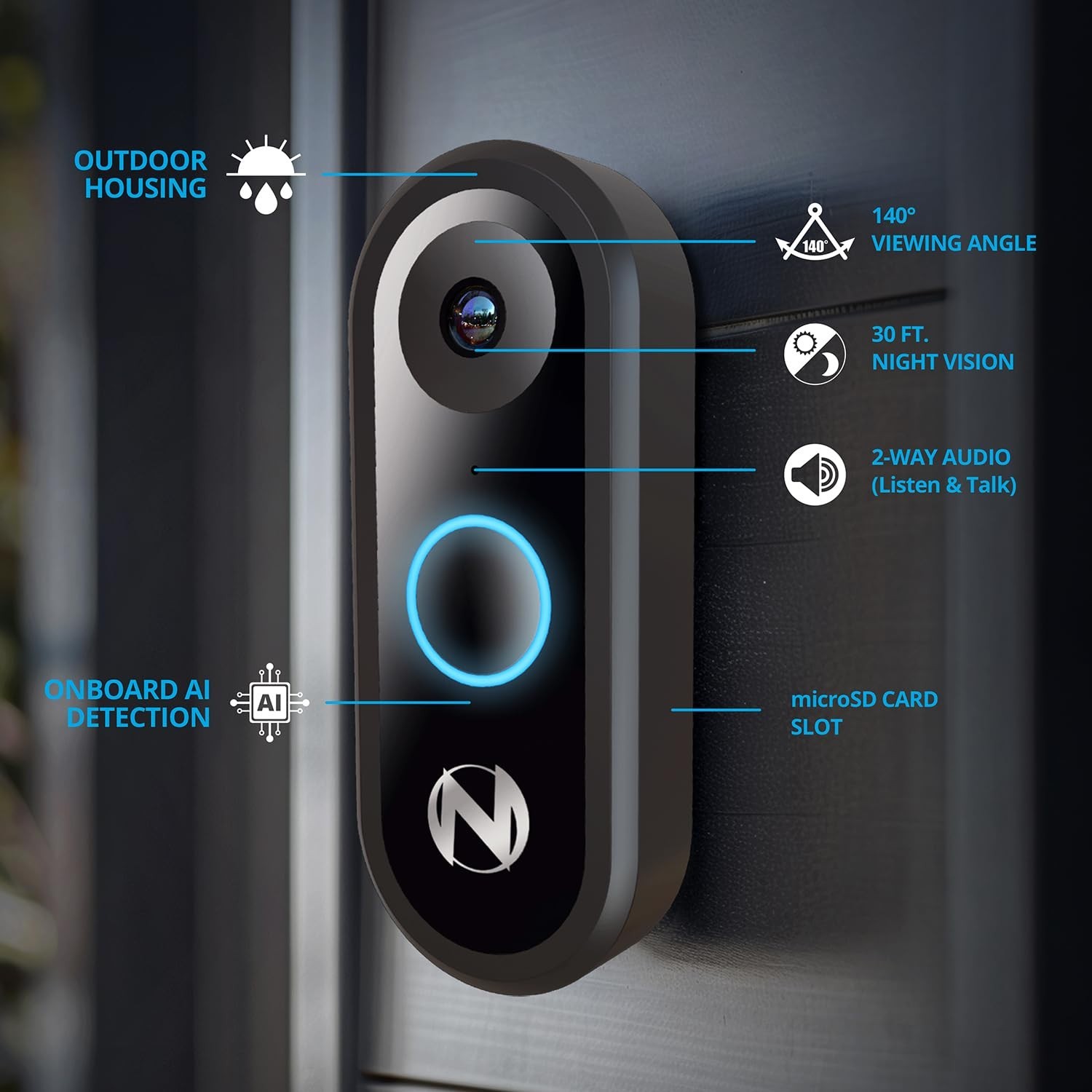 1080p Wireless Video Doorbell with Mount & Chime - Smart Home Security Camera