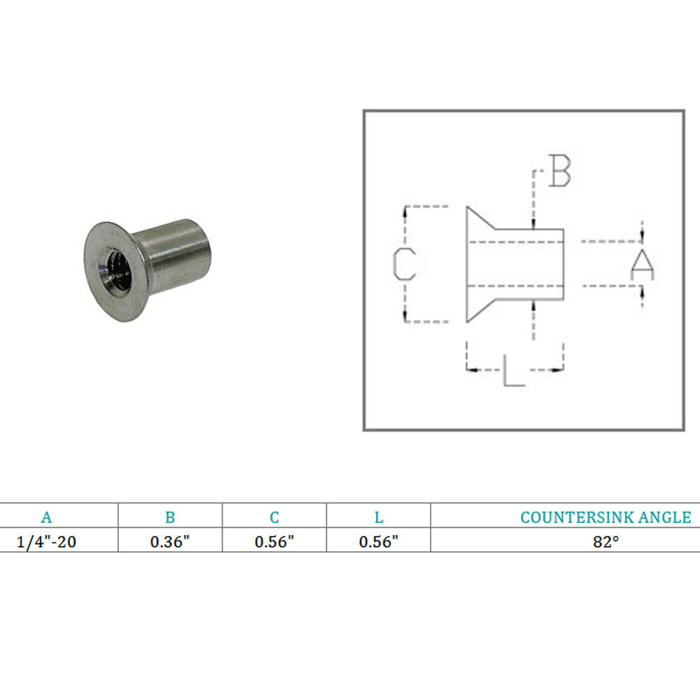 Marine Stainless Steel 1/4" Countersink End Cap 82 Degree Countersink Angle