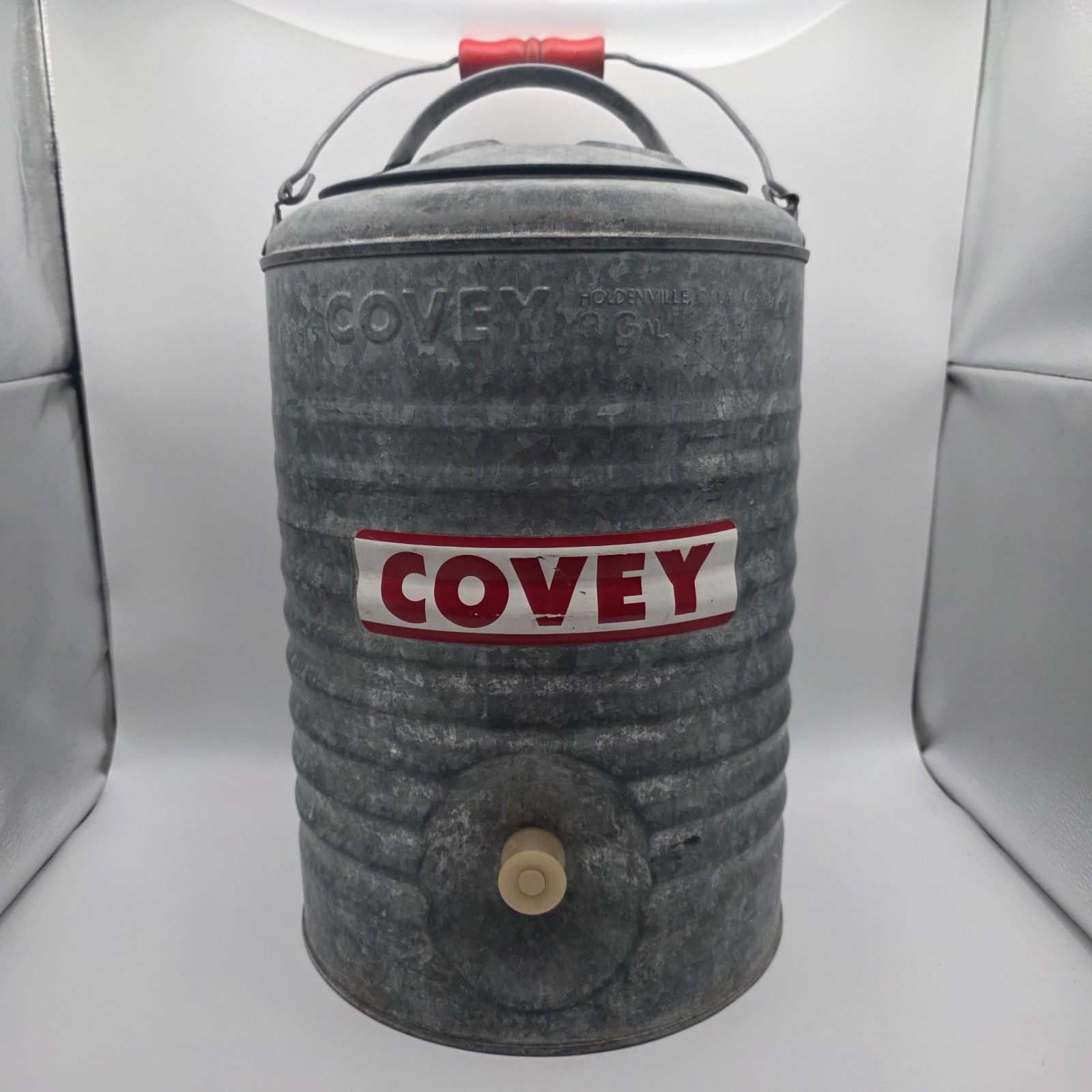 Vintage 1965 Covey 3‑Gal Galvanized Steel Insulated Water Cooler w/ Spigot Retro