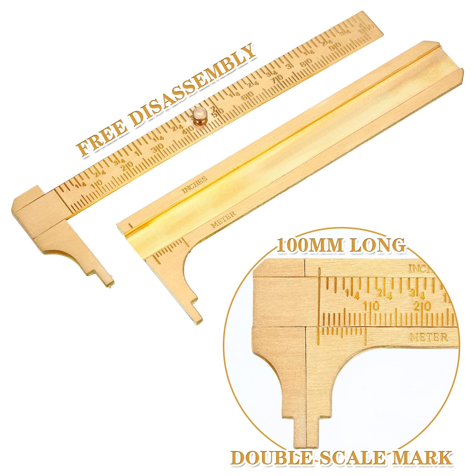 2 Pcs Brass Vernier Caliper Pocket Caliper Handy Caliper Measuring Mini Tool Dou