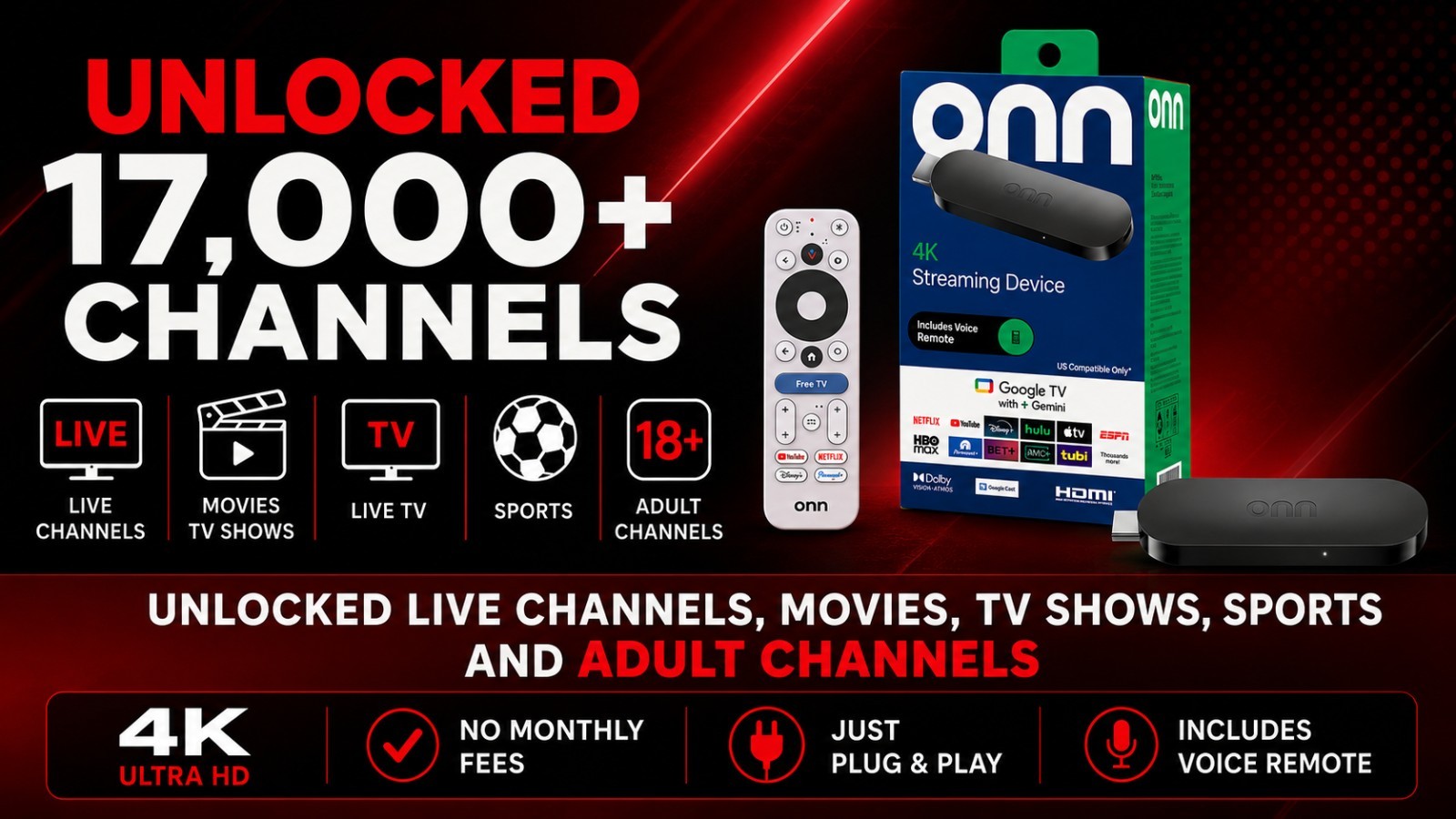 UNLOCKED onn. 4K Streaming Media Player  BLACK  Streaming Device